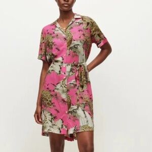 ALL SAINTS pink tiger / designed pink wrap dress